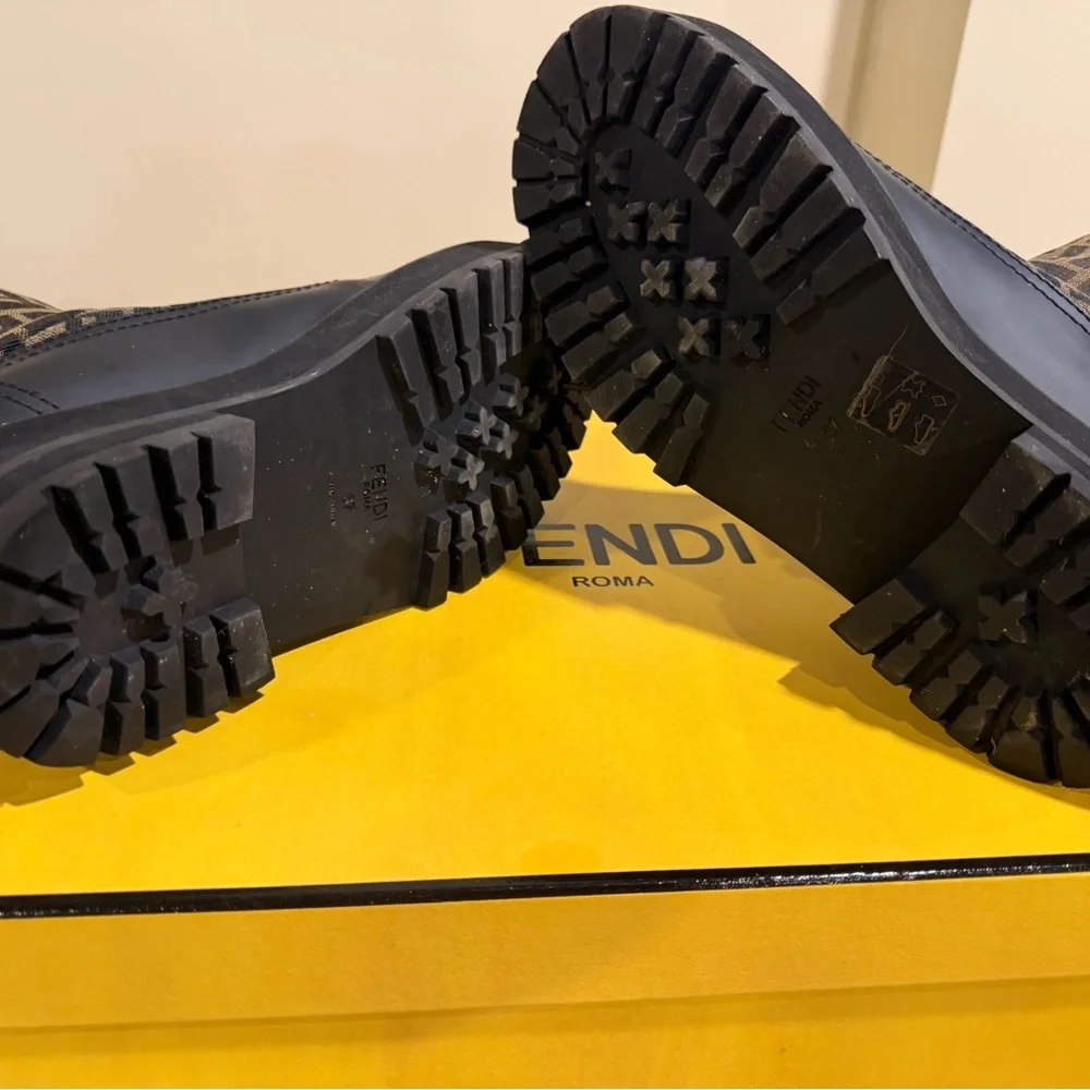 Fendi Brown and Black FF Logo Platform Boots